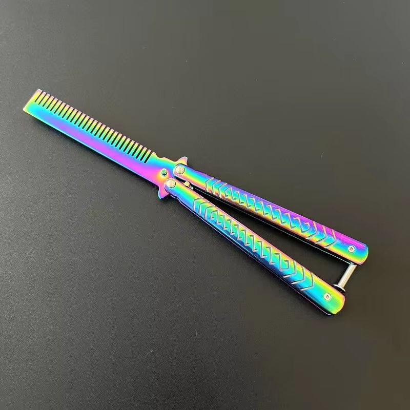 CSGOStyle Butterfly Comb  Foldable Stainless Steel Practice Toy Beginner Balisong Trainer 2