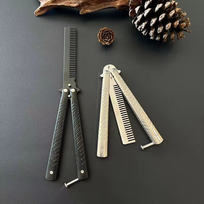 CSGOStyle Butterfly Comb  Foldable Stainless Steel Practice Toy Beginner Balisong Trainer 3