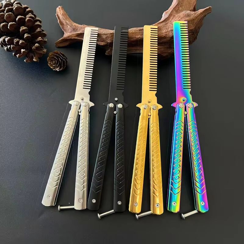 CSGOStyle Butterfly Comb  Foldable Stainless Steel Practice Toy Beginner Balisong Trainer 4