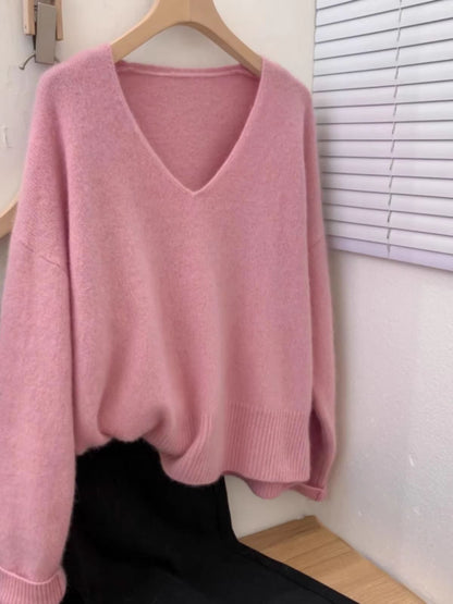 Yangqi Soft Waxy 100 Pure Cashmere VNeck Sweater  Loose Fit Knit For Autumn  Winter 1