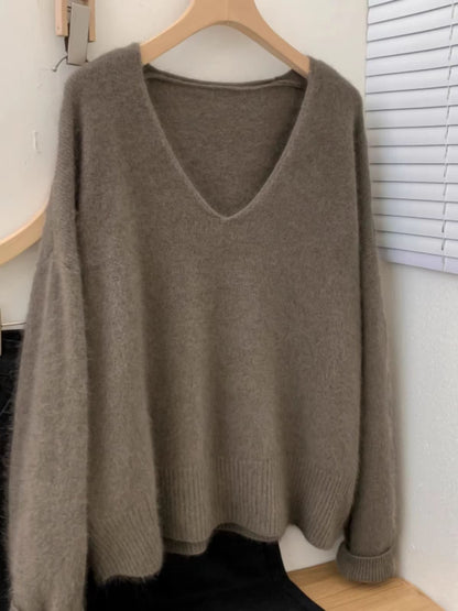 Yangqi Soft Waxy 100 Pure Cashmere VNeck Sweater  Loose Fit Knit For Autumn  Winter 3