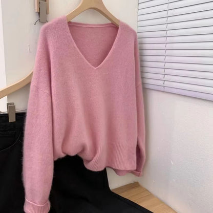 Yangqi Soft Waxy 100 Pure Cashmere VNeck Sweater  Loose Fit Knit For Autumn  Winter 5