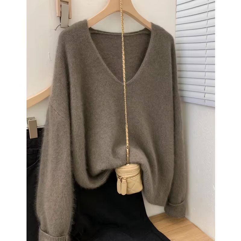 Yangqi Soft Waxy 100 Pure Cashmere VNeck Sweater  Loose Fit Knit For Autumn  Winter 6