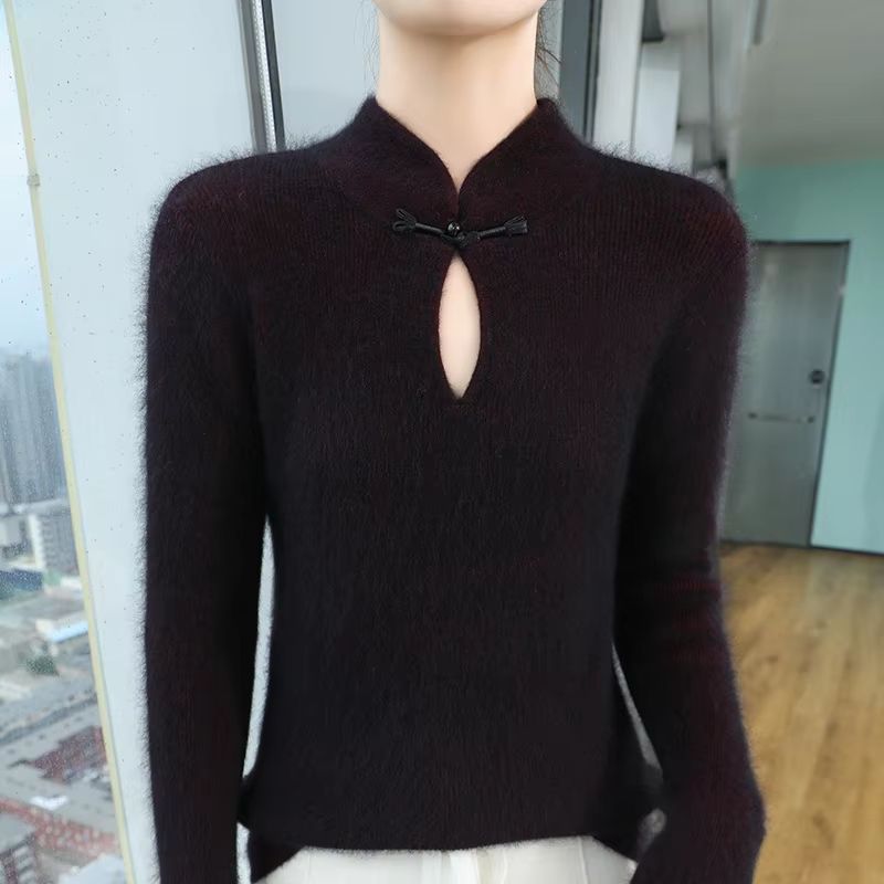 Elegance Mink 100 Mink Cashmere StandCollar Sweater  SlimFit Long Sleeve Pullover For Women 10