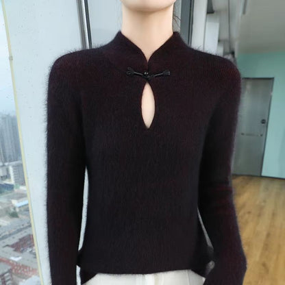 Elegance Mink 100 Mink Cashmere StandCollar Sweater  SlimFit Long Sleeve Pullover For Women 10