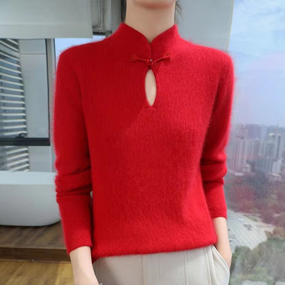 Elegance Mink 100 Mink Cashmere StandCollar Sweater  SlimFit Long Sleeve Pullover For Women 12