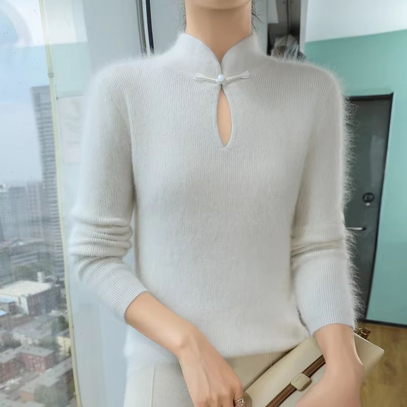 Elegance Mink 100 Mink Cashmere StandCollar Sweater  SlimFit Long Sleeve Pullover For Women 13