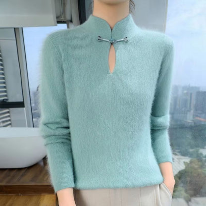 Elegance Mink 100 Mink Cashmere StandCollar Sweater  SlimFit Long Sleeve Pullover For Women 14