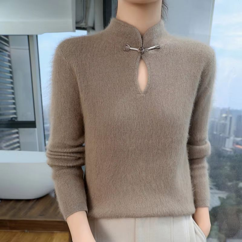 Elegance Mink 100 Mink Cashmere StandCollar Sweater  SlimFit Long Sleeve Pullover For Women 15