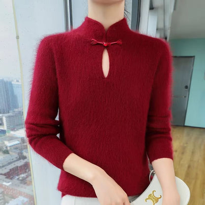 Elegance Mink 100 Mink Cashmere StandCollar Sweater  SlimFit Long Sleeve Pullover For Women 3