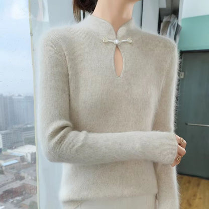 Elegance Mink 100 Mink Cashmere StandCollar Sweater  SlimFit Long Sleeve Pullover For Women 4