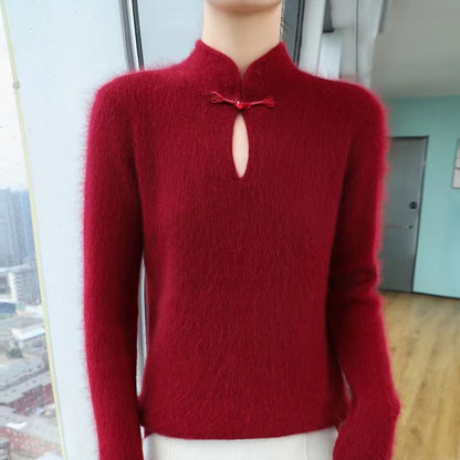 Elegance Mink 100 Mink Cashmere StandCollar Sweater  SlimFit Long Sleeve Pullover For Women 6
