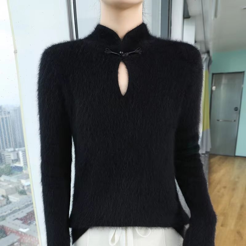 Elegance Mink 100 Mink Cashmere StandCollar Sweater  SlimFit Long Sleeve Pullover For Women 7