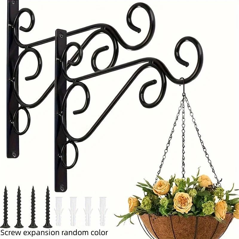 Outdoor Hanging Plant Stand 2 Pack Wall Mounted Iron Hooks for Flower Pots and Garden Decor