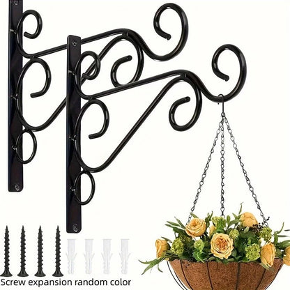 Outdoor Hanging Plant Stand 2 Pack Wall Mounted Iron Hooks for Flower Pots and Garden Decor