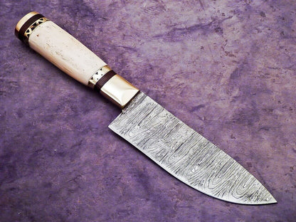 Superb Custom Handmade Damascus Chef Knife  Camel Bone Handle With Scrimshaw  11 Kitchen 2