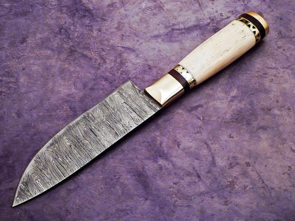 Superb Custom Handmade Damascus Chef Knife  Camel Bone Handle With Scrimshaw  11 Kitchen 3