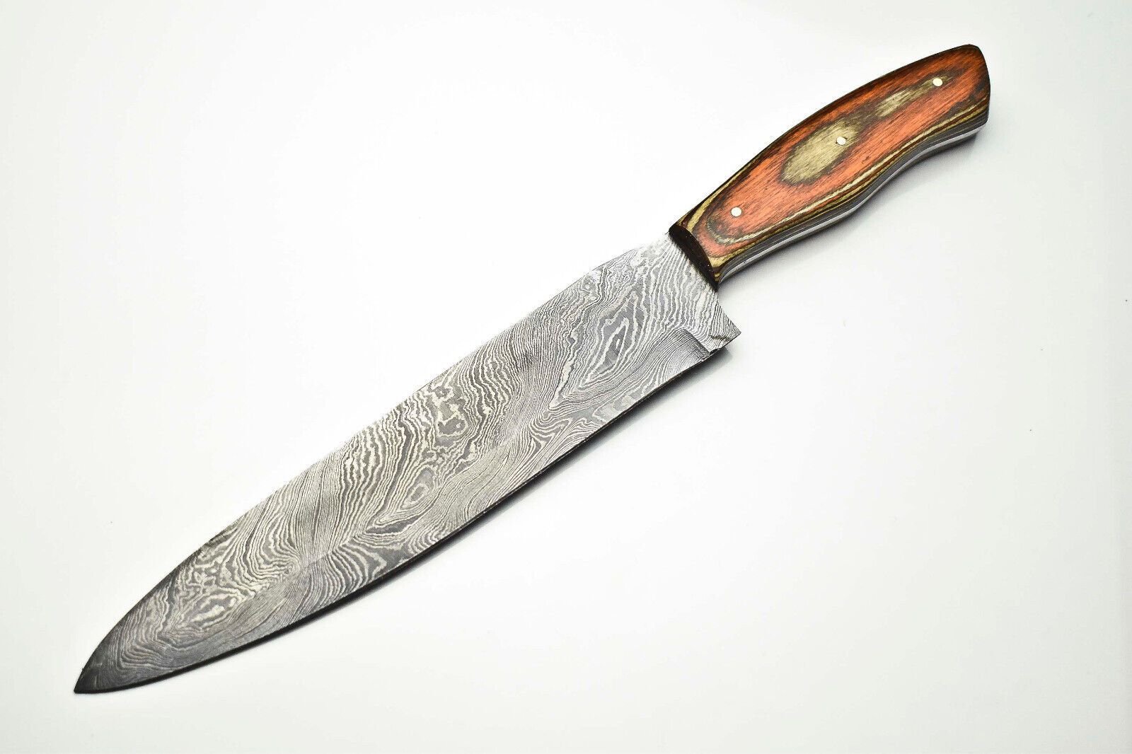 Custom Handmade Damascus Steel Chef Knife with Wood Handle