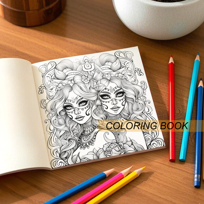 Skeleton Beauty Coloring Book for Adults, Stress Relieving Art Therapy, Creative Gift for Teens and Kids