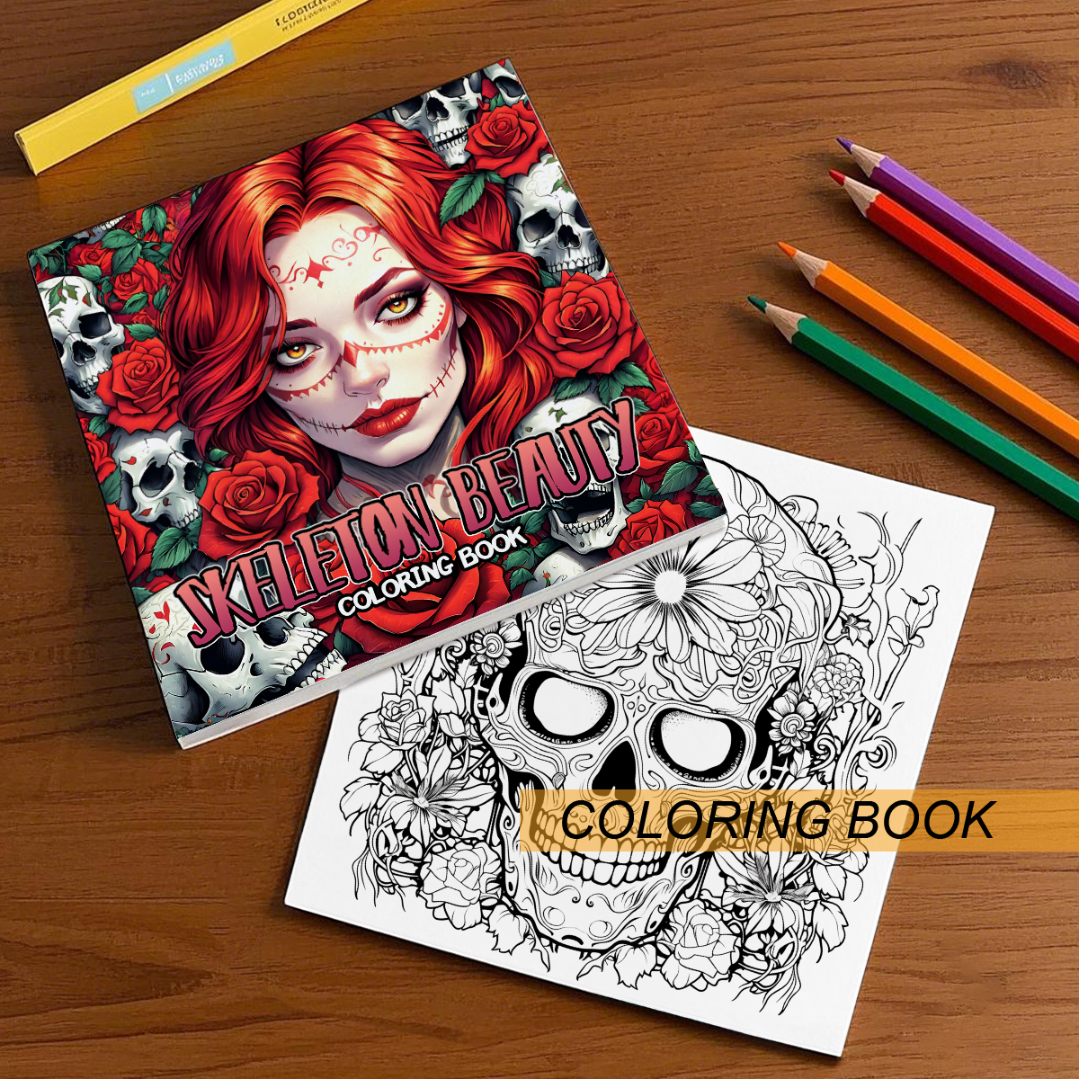 Skeleton Beauty Coloring Book for Adults, Stress Relieving Art Therapy, Creative Gift for Teens and Kids