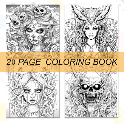 Skeleton Beauty Coloring Book for Adults, Stress Relieving Art Therapy, Creative Gift for Teens and Kids