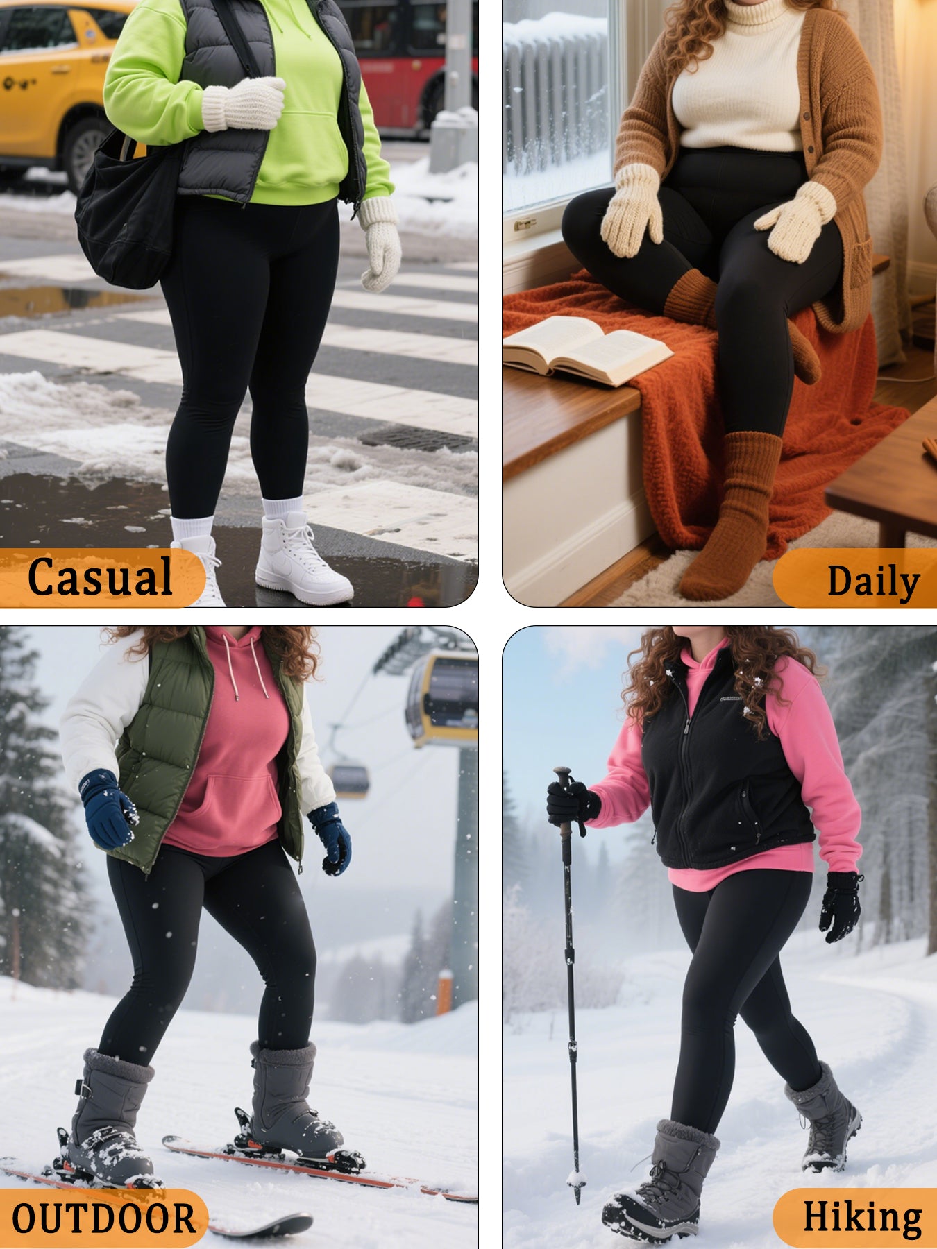 Plus Size Fleece Lined Leggings, Super Soft Thermal Warm Pants for Women, Cold Winter Running, Workout, and Yoga