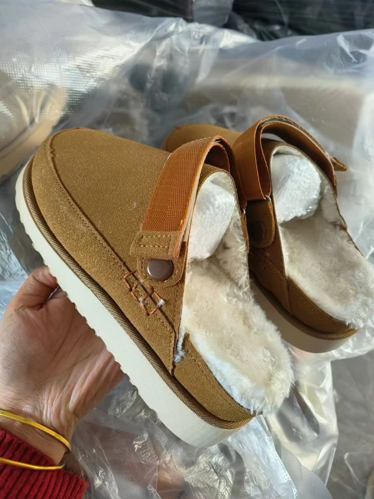 CashmereLined Platform Snow Boots  Womens ThickSole Winter HalfSlippers With Fuzzy Upper 10
