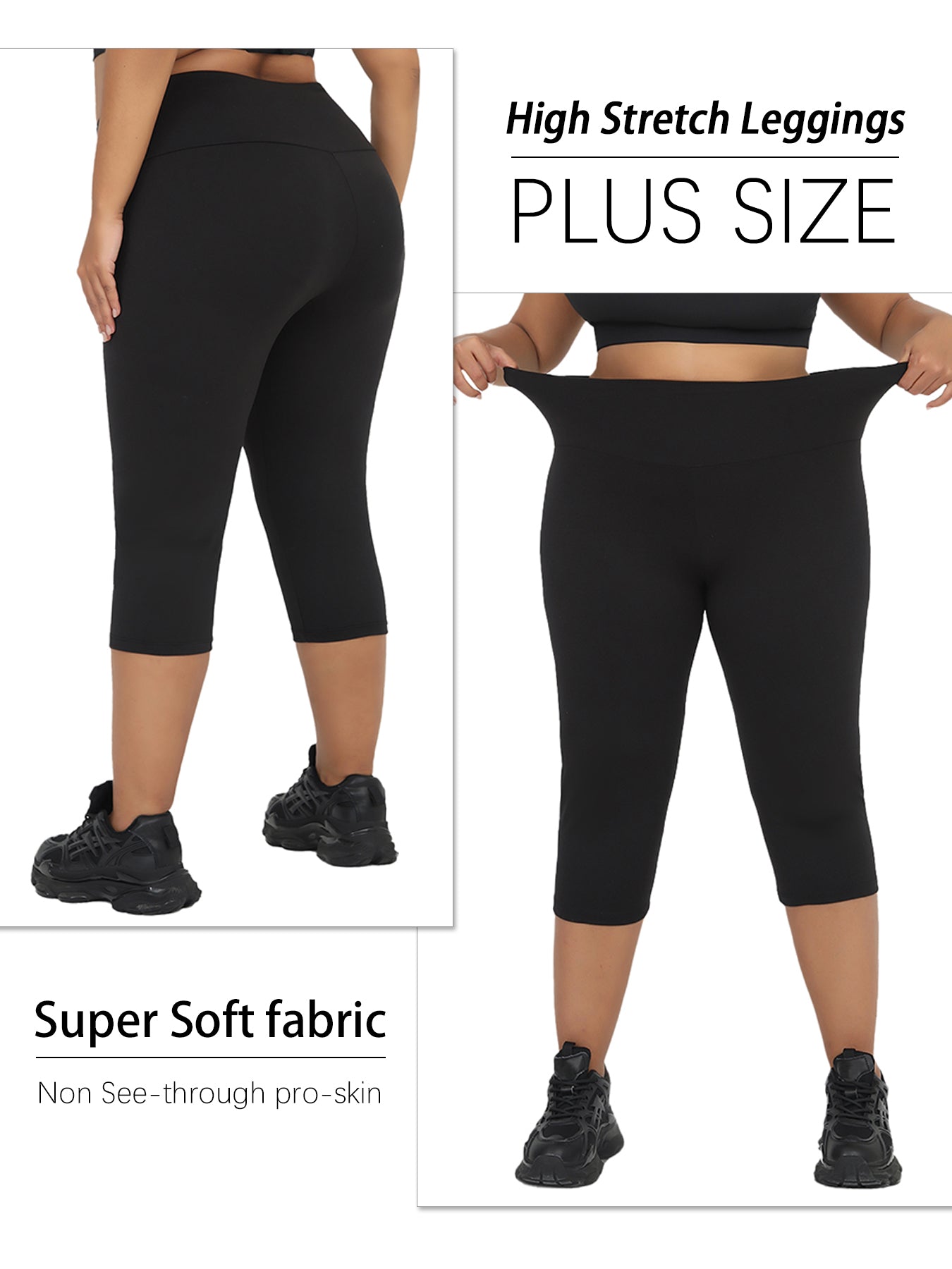 Super Soft Plus Size Leggings for Women, High Waisted Tummy Control, Yoga Capri Pants for Workout Running