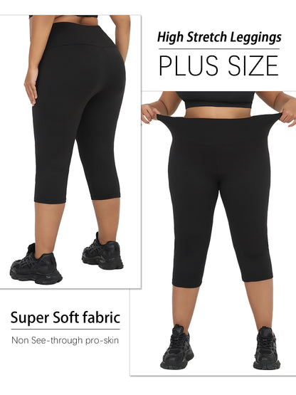 Super Soft Plus Size Leggings for Women, High Waisted Tummy Control, Yoga Capri Pants for Workout Running