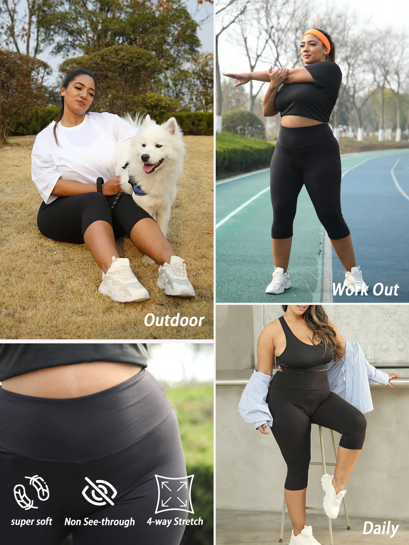 Super Soft Plus Size Leggings for Women, High Waisted Tummy Control, Yoga Capri Pants for Workout Running