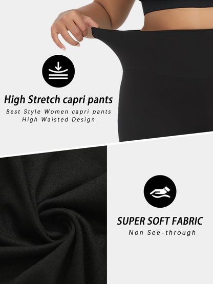 Super Soft Plus Size Leggings for Women, High Waisted Tummy Control, Yoga Capri Pants for Workout Running