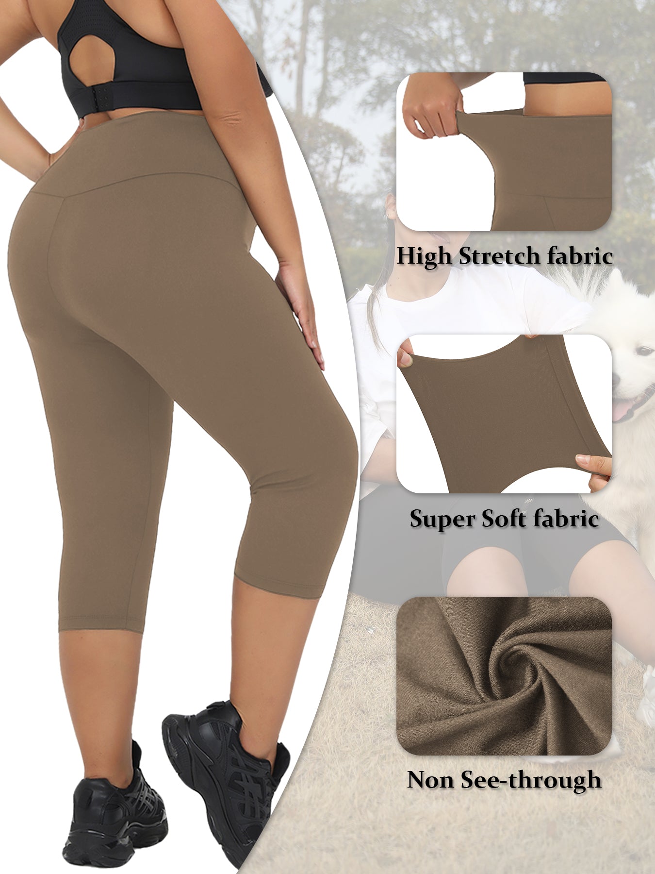 Super Soft Plus Size Leggings for Women, High Waisted Tummy Control, Yoga Capri Pants for Workout Running