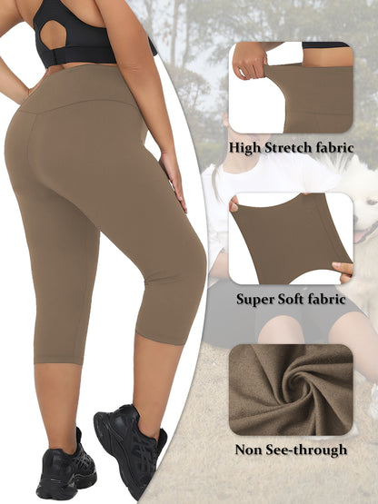 Super Soft Plus Size Leggings for Women, High Waisted Tummy Control, Yoga Capri Pants for Workout Running