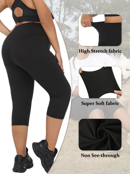 Super Soft Plus Size Leggings for Women, High Waisted Tummy Control, Yoga Capri Pants for Workout Running