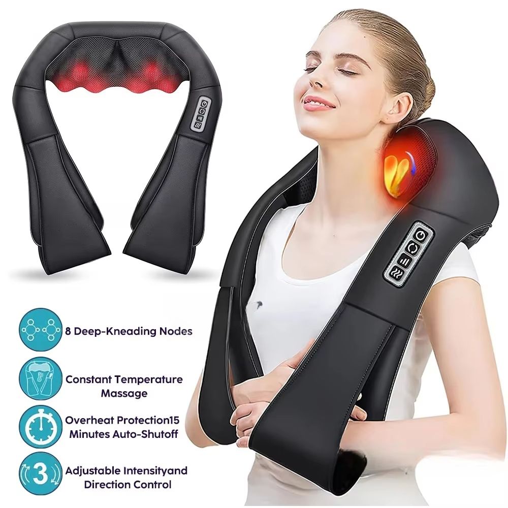 U Shape Deep Kneading Electric Massage Pillow, Heated Neck and Shoulder Massager, Back and Body Relaxation Pillow