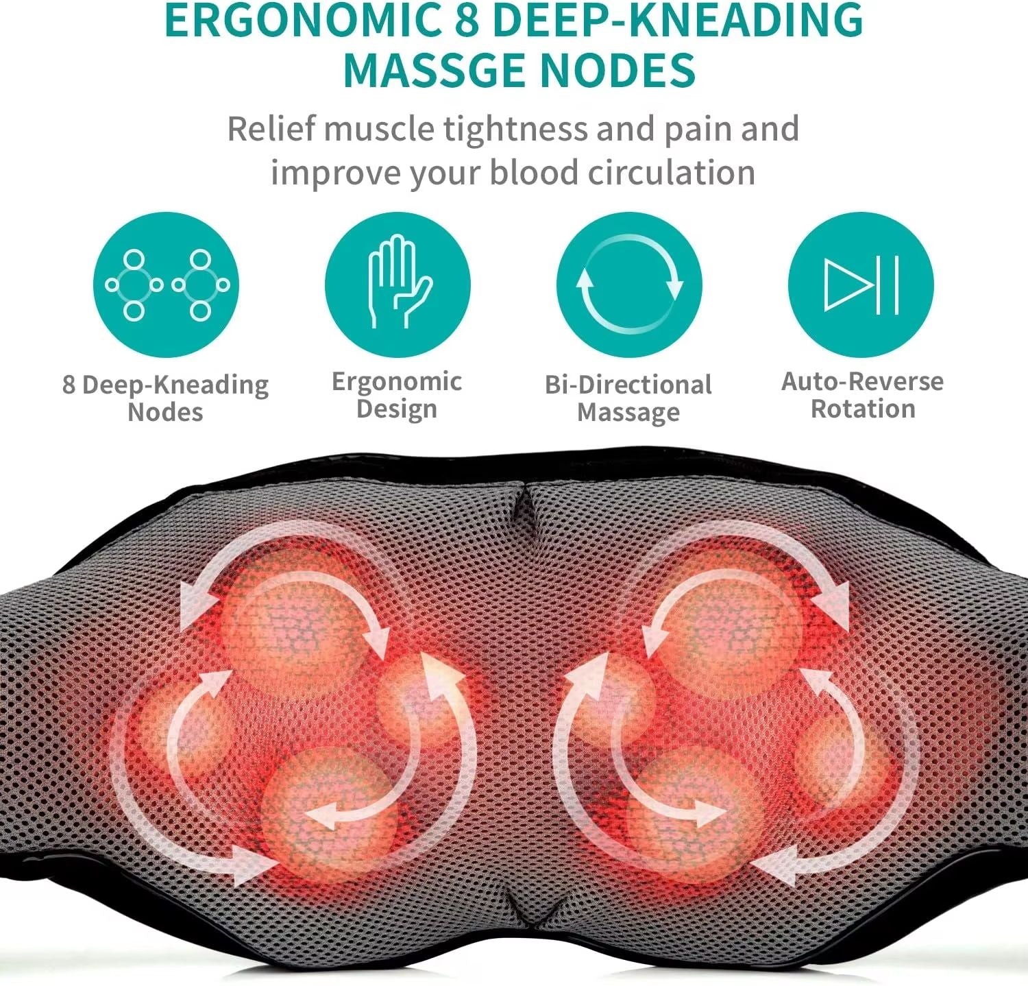 U Shape Deep Kneading Electric Massage Pillow Heated Neck And Shoulder Massager Back And Body Relax 2