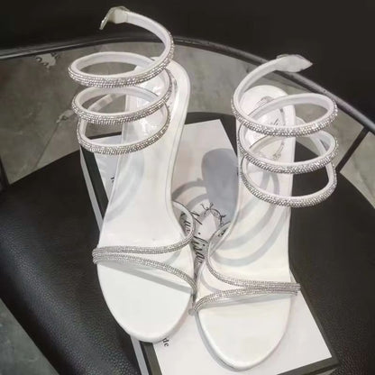 Eilyken Crystal Rhinestone OpenToe Sandals  Sexy Thin High Heels With Ankle Strap For Party  Prom 5