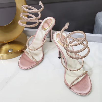 Eilyken Crystal Rhinestone OpenToe Sandals  Sexy Thin High Heels With Ankle Strap For Party  Prom 6