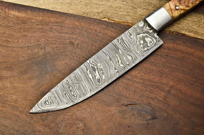 Artisan Forged Damascus Steel Chef Knife  Elegant Wood Handle Kitchen Knife 2