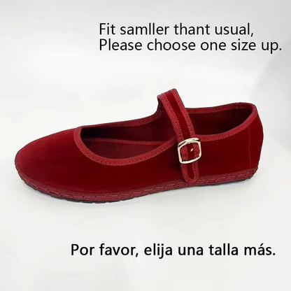Velvet Mary Jane Streetwear Ballet Flats  Womens HandStitched Solid Colour Loafers 11