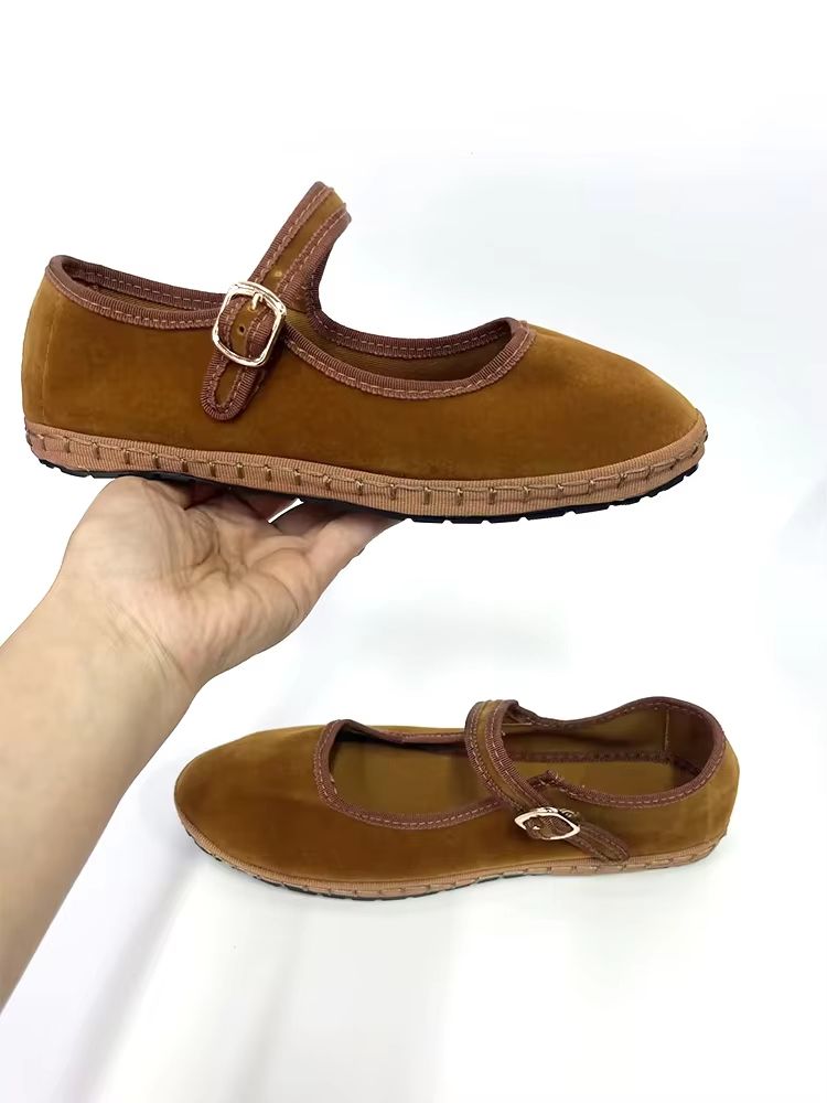 Velvet Mary Jane Streetwear Ballet Flats  Womens HandStitched Solid Colour Loafers 2