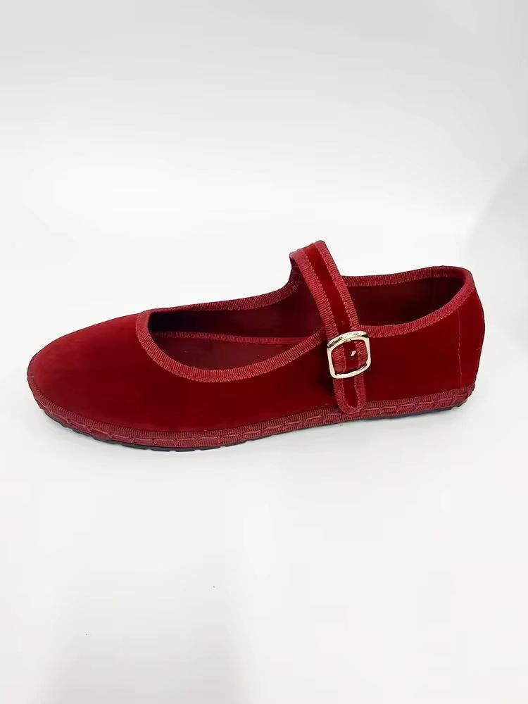 Velvet Mary Jane Streetwear Ballet Flats  Womens HandStitched Solid Colour Loafers 3
