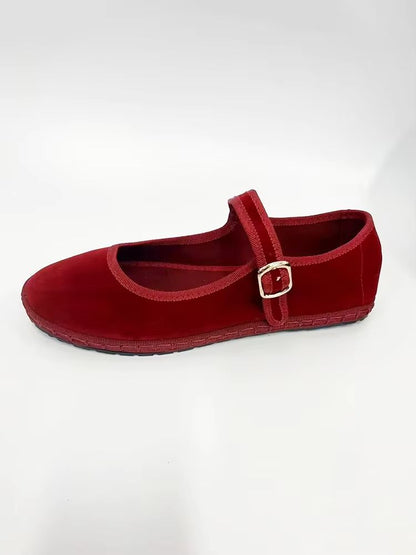 Velvet Mary Jane Streetwear Ballet Flats  Womens HandStitched Solid Colour Loafers 3