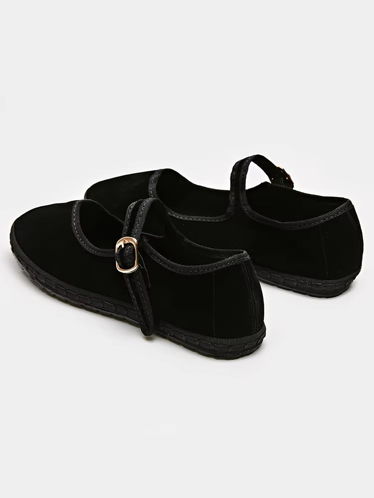 Velvet Mary Jane Streetwear Ballet Flats  Womens HandStitched Solid Colour Loafers 4