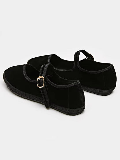Velvet Mary Jane Streetwear Ballet Flats  Womens HandStitched Solid Colour Loafers 4