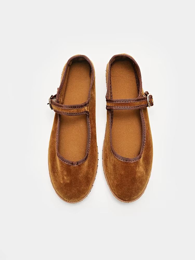 Velvet Mary Jane Streetwear Ballet Flats  Womens HandStitched Solid Colour Loafers 5