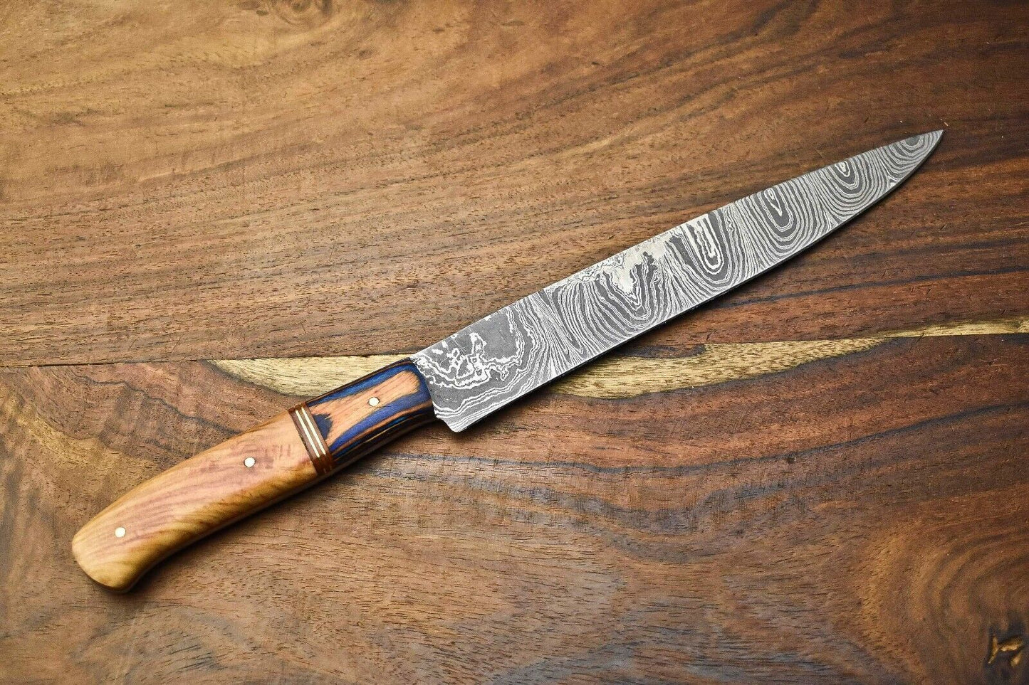 Exclusive Damascus Chef Knife  Hand Forged Steel With Polished Wood Handle 3
