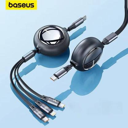 Baseus 100 W 3-in-1 Retractable Fast Charging Cable – USB-C, Lightning & Micro USB in One