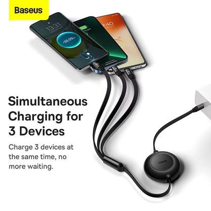 Baseus 100 W 3in1 Retractable Fast Charging Cable  USBC Lightning  Micro USB In One 3