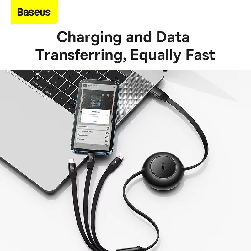 Baseus 100 W 3in1 Retractable Fast Charging Cable  USBC Lightning  Micro USB In One 5
